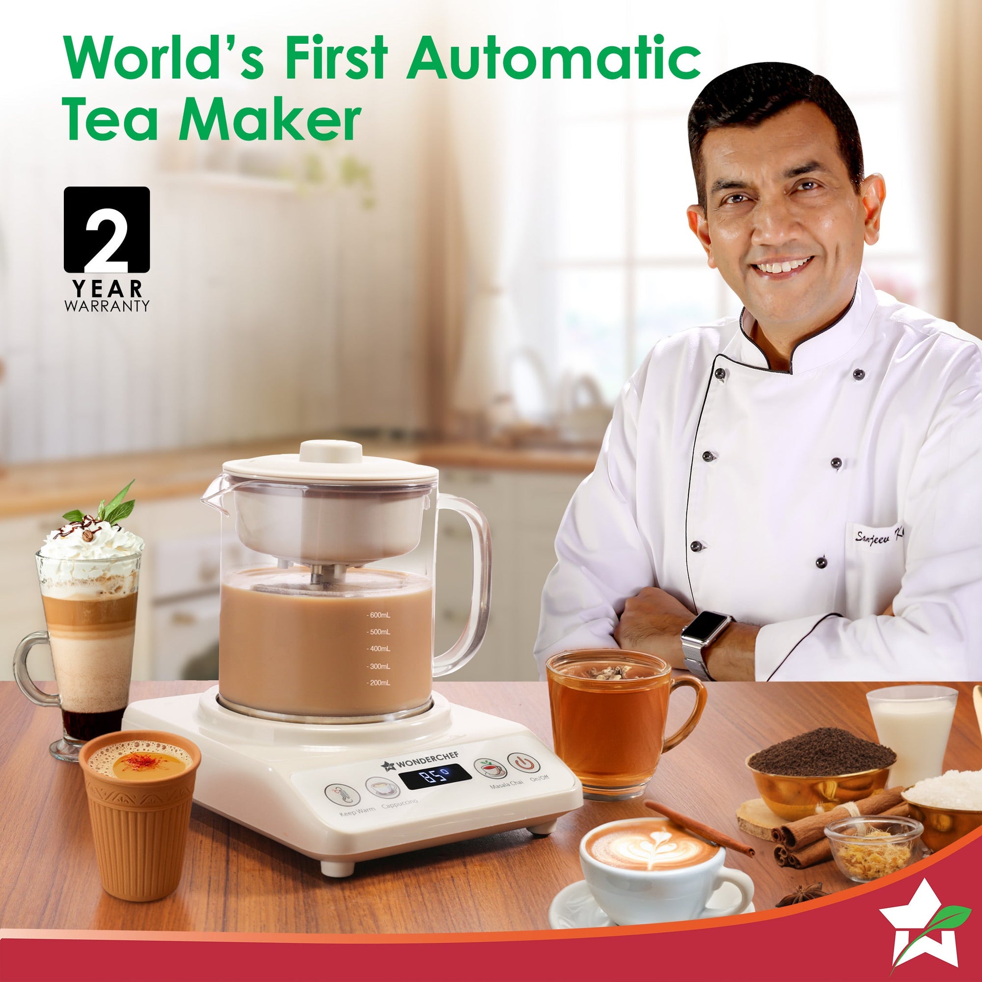 Chai Magic, Fully Automatic Tea & Cappuccino Maker, Make Masala Chai/Cutting Chai/Kahwa/, No Spills, No Overcooking, 4 Modes, Boil Milk/Water/Coffee, 500ML Glass Jar, 2-Yr Warranty