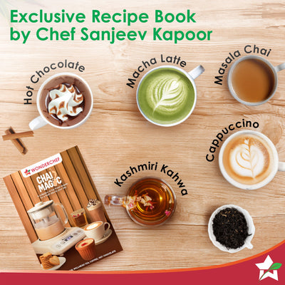 Chai Magic, Fully Automatic Tea & Cappuccino Maker, Make Masala Chai/Cutting Chai/Kahwa/, No Spills, No Overcooking, 4 Modes, Boil Milk/Water/Coffee, 500ML Glass Jar, 2-Yr Warranty
