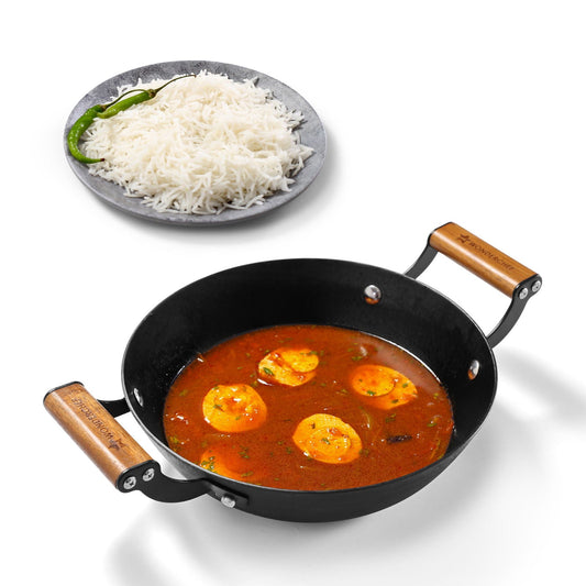 Ferro Light 24cm Kadhai | 2.3L | Acacia Wooden Handles | Gravity Moulding Technology | No Chemical Coating