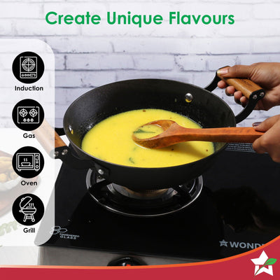 Ferro Light 24cm Kadhai | 2.3L | Acacia Wooden Handles | Gravity Moulding Technology | No Chemical Coating