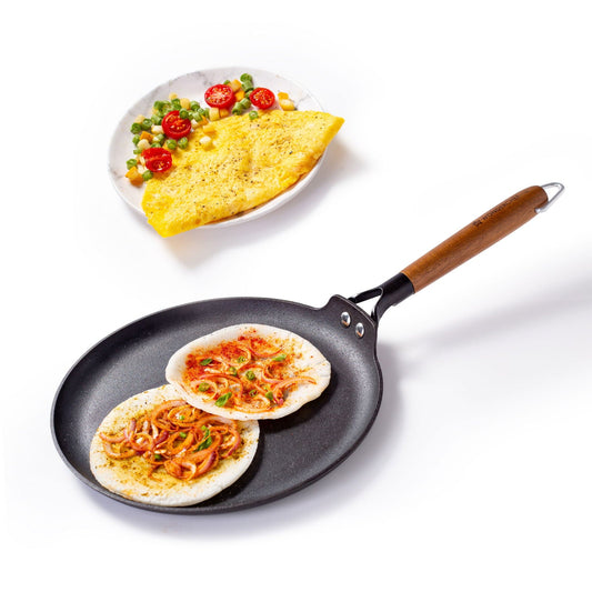 Ferro Light 28cm Dosa Tawa | 4MM | Acacia Wooden Handles | Gravity Moulding Technology | No Chemical Coating