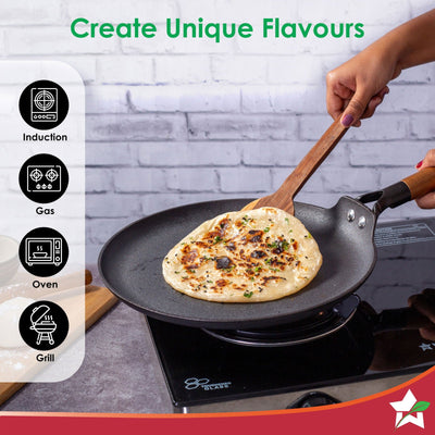 Ferro Light 28cm Dosa Tawa | 4MM | Acacia Wooden Handles | Gravity Moulding Technology | No Chemical Coating