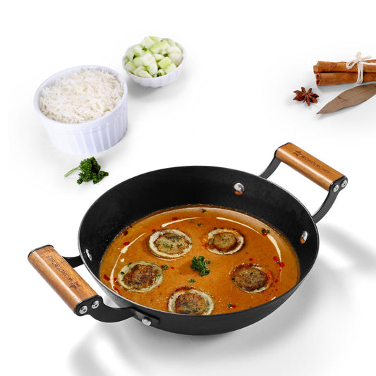 Ferro Light 28cm Kadhai | 3.2L | Acacia Wooden Handles | Gravity Moulding Technology | No Chemical Coating