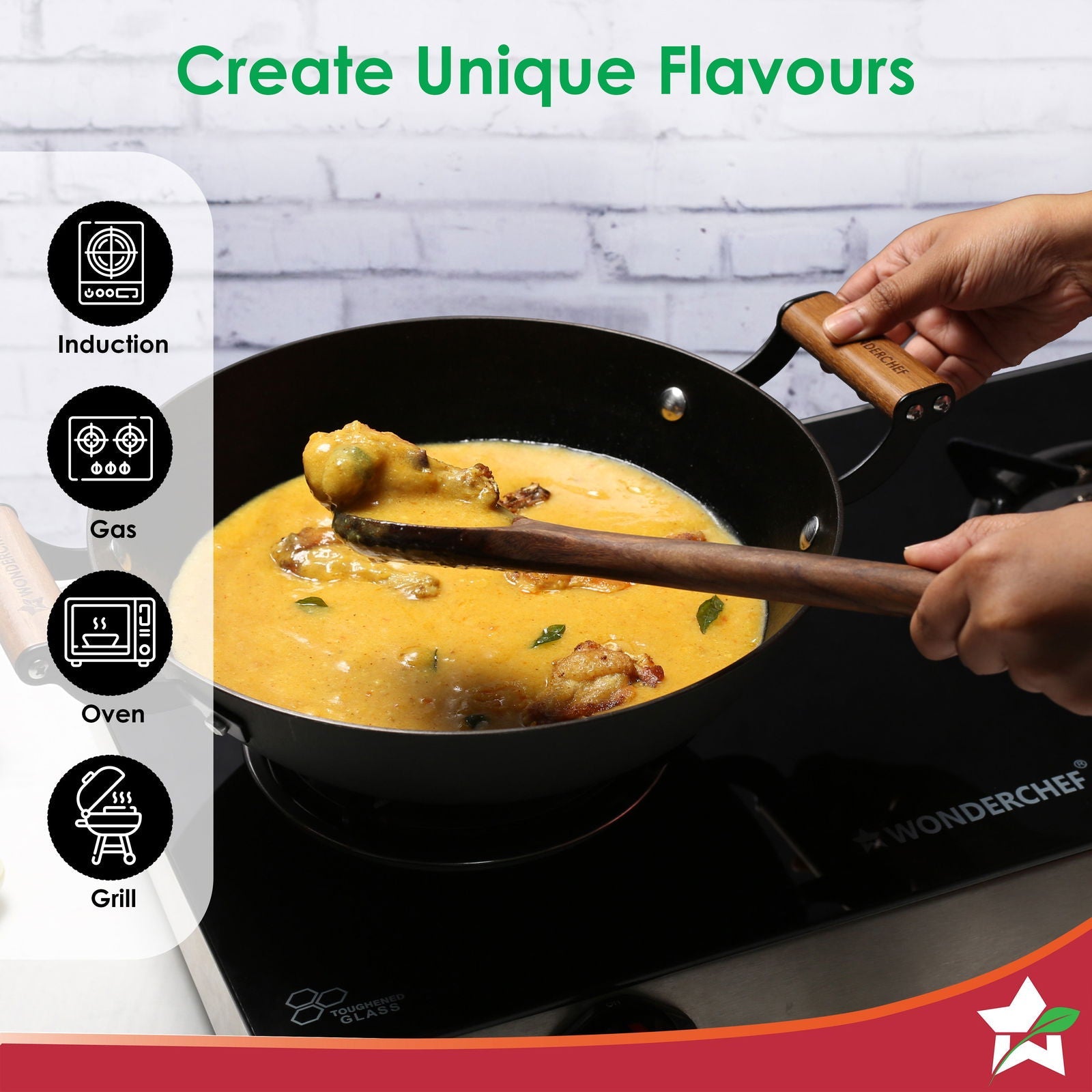 Ferro Light 28cm Kadhai | 3.2L | Acacia Wooden Handles | Gravity Moulding Technology | No Chemical Coating