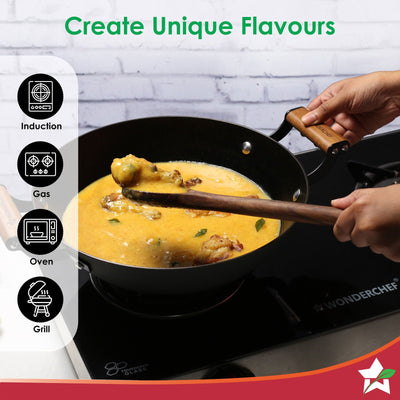 Ferro Light 28cm Kadhai | 3.2L | Acacia Wooden Handles | Gravity Moulding Technology | No Chemical Coating