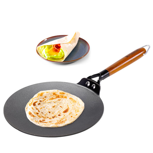 Ferro Light-weight Cast-iron Roti Tawa | 26cm | Pre-seasoned with 100% Vegetable Oil | 40% Lighter than Regular Cast-iron Cookware | Cool-touch Real Acacia Wood Handles