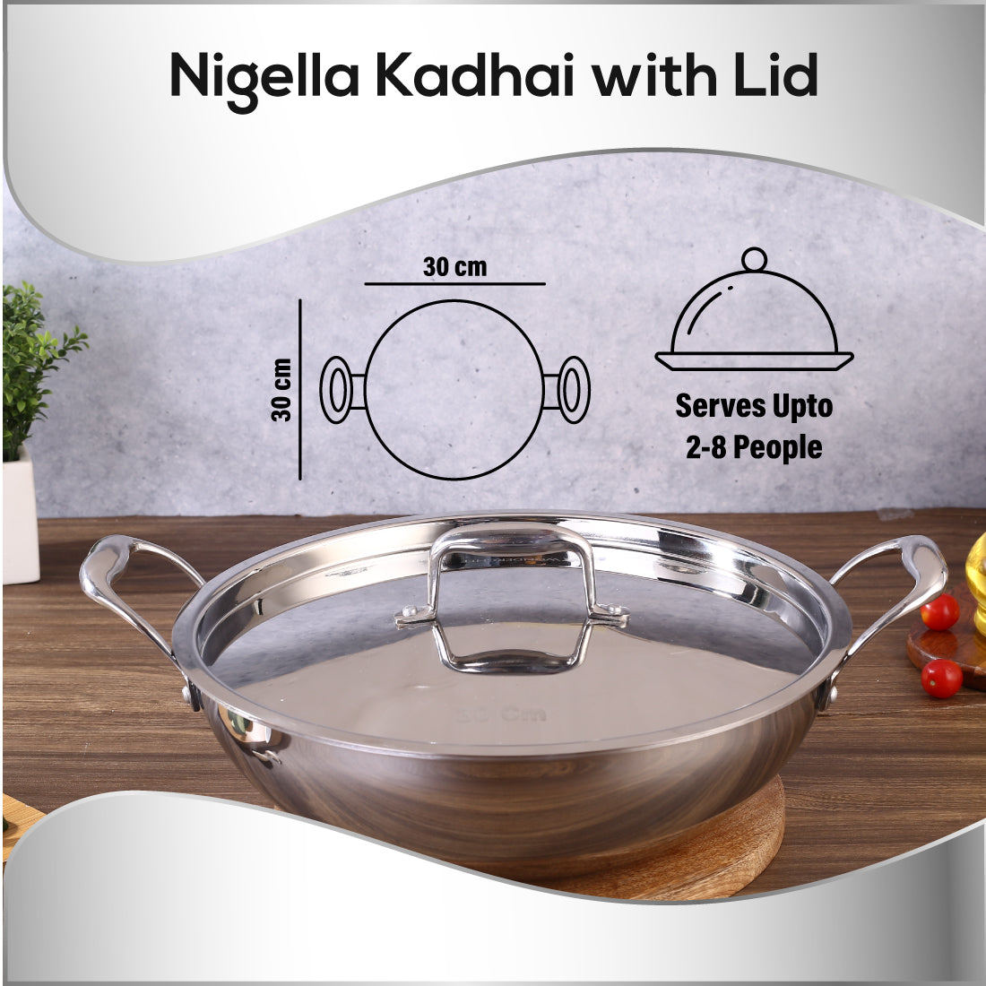 Nigella Triply Kadhai with SS Lid 30 cm