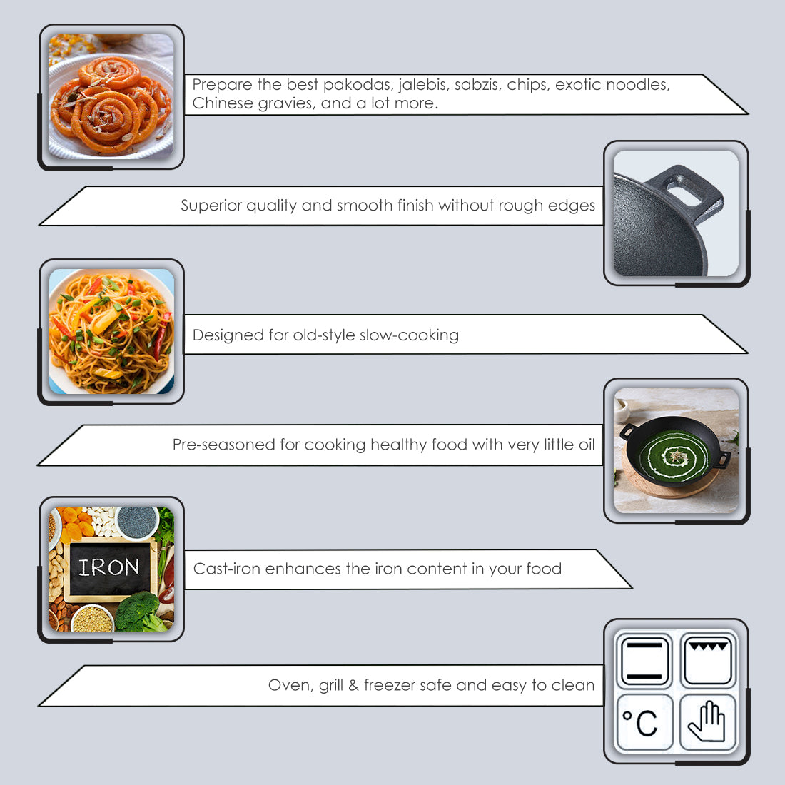 Forza Cast-iron Kadhai / Wok, 24cm, 1.9L