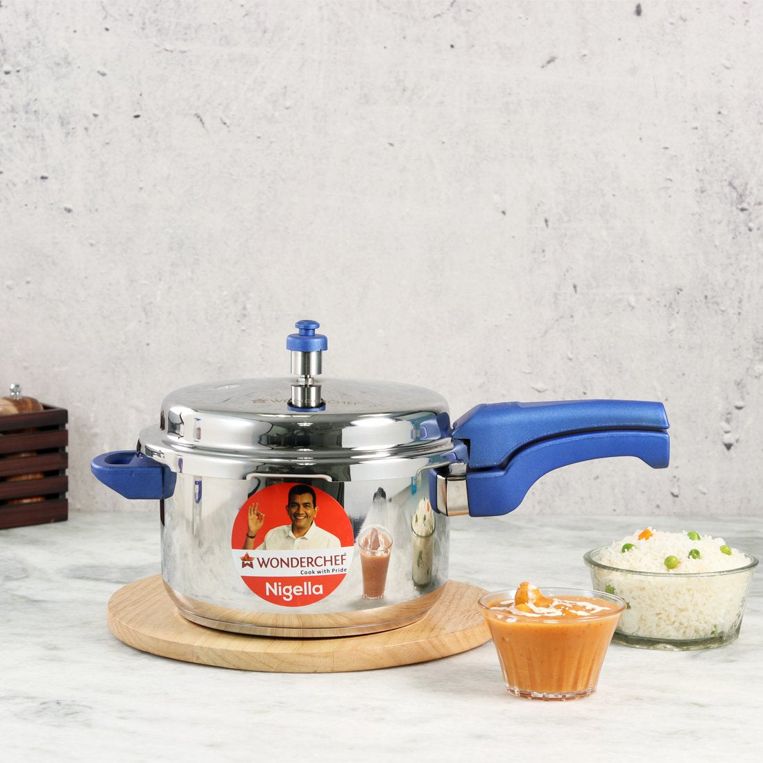 Nigella St Steel Pressure Cooker with Outer Lid, Induction, Blue, 7L