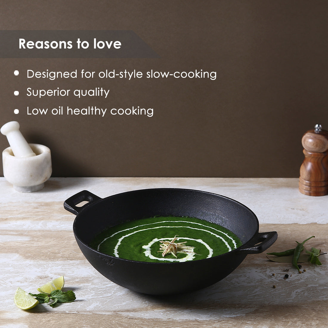 Forza Cast-iron Kadhai / Wok, 24cm, 1.9L