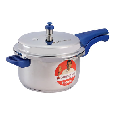 Nigella Induction Base Stainless Steel Pressure Cooker with Outer Lid, Blue, 7L